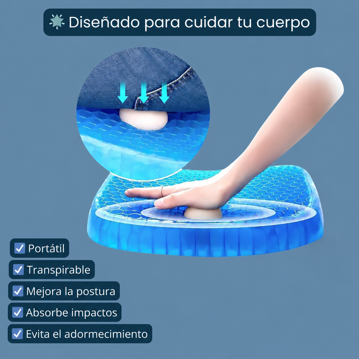 COJIN ASIENTO DE GEL ANTIDESLIZANTE