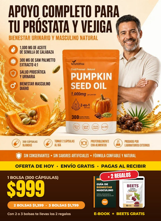 Aceite de Semilla de Calabaza Vivonu 300 cápsulas