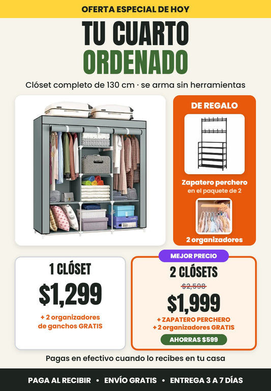 Oferta de hoy: 1 clóset $1,299 o 2 clósets $1,999 con zapatero perchero y organizadores de regalo